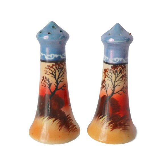 Vintage Salt & Pepper Lusterware Made In Japan Hand Painted Trees - Picture 1 of 4